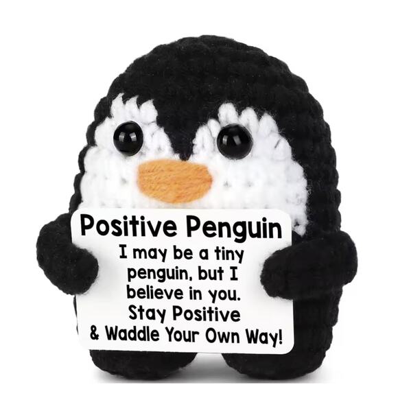 Positive Penguin Plush – Motivational Message Amigurumi Gift & Desk Decor - Picture 5 of 6
